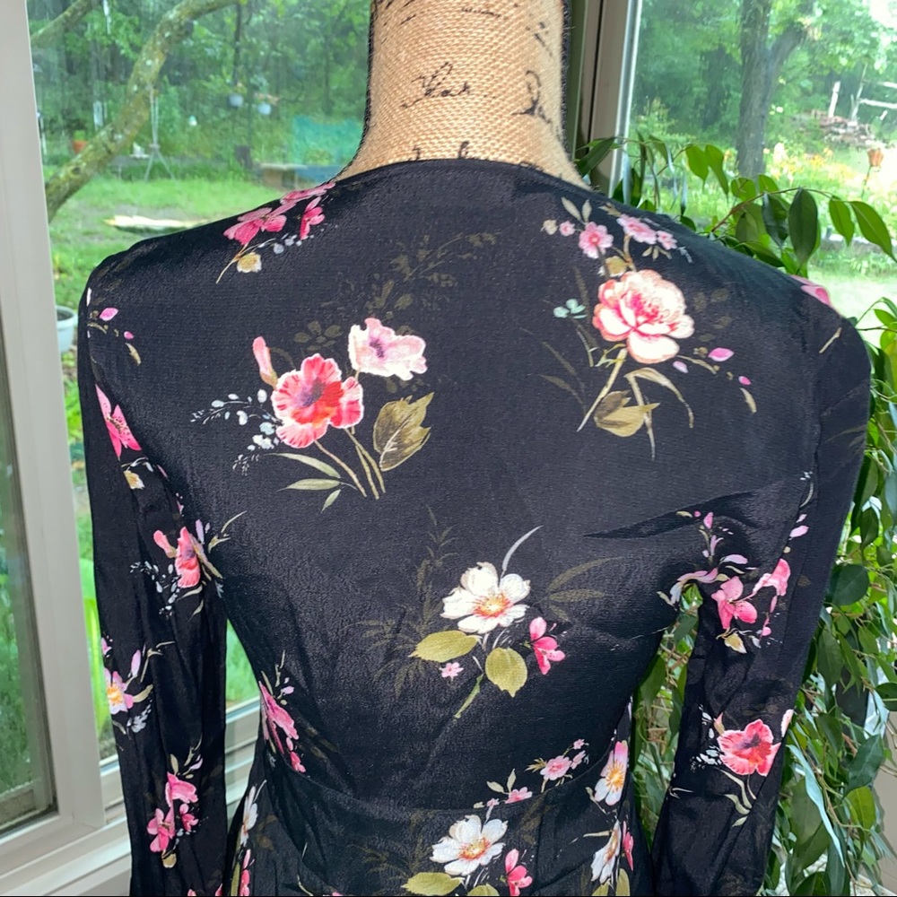 Zara Woman Long Sleeve Black Floral Mini Dress Small - Picture 5 of 11